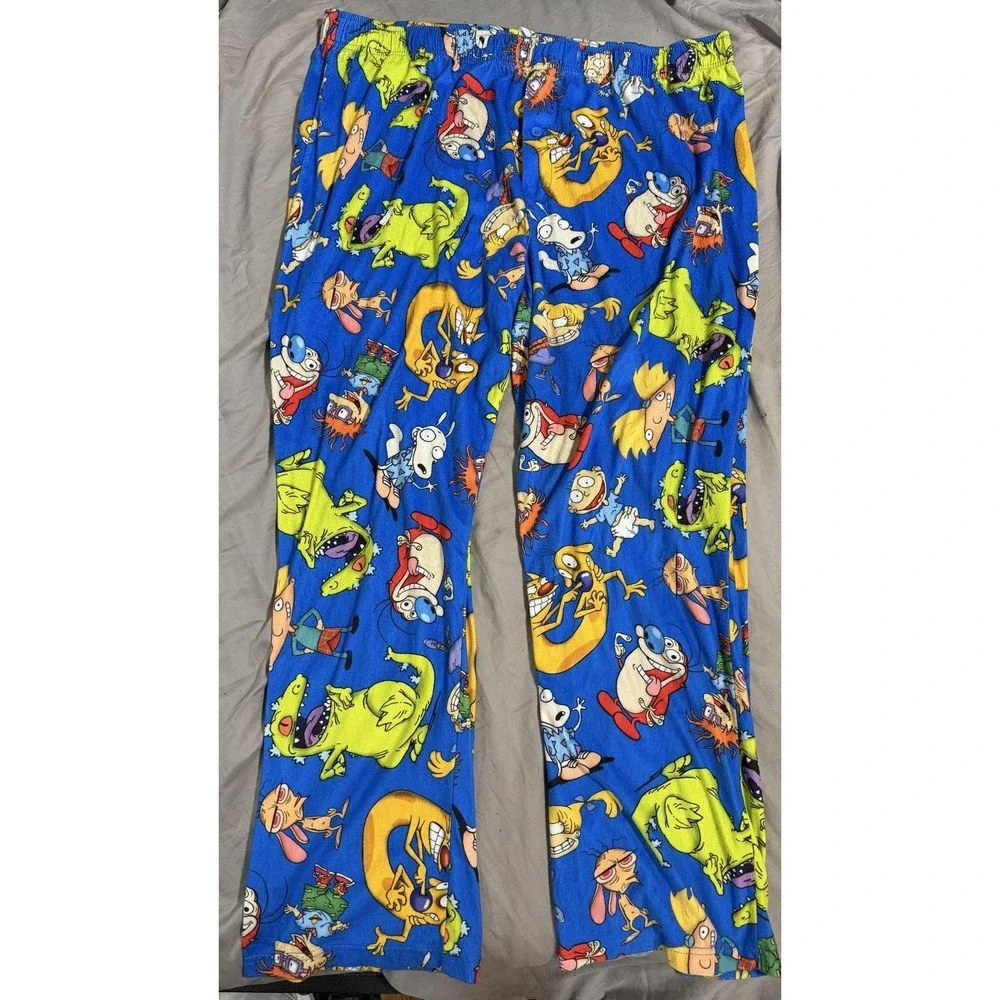 Nickelodeon Pajama Pants Mens 2XL Blue Cartoon Ren & Stimpy Rugrats Arnold